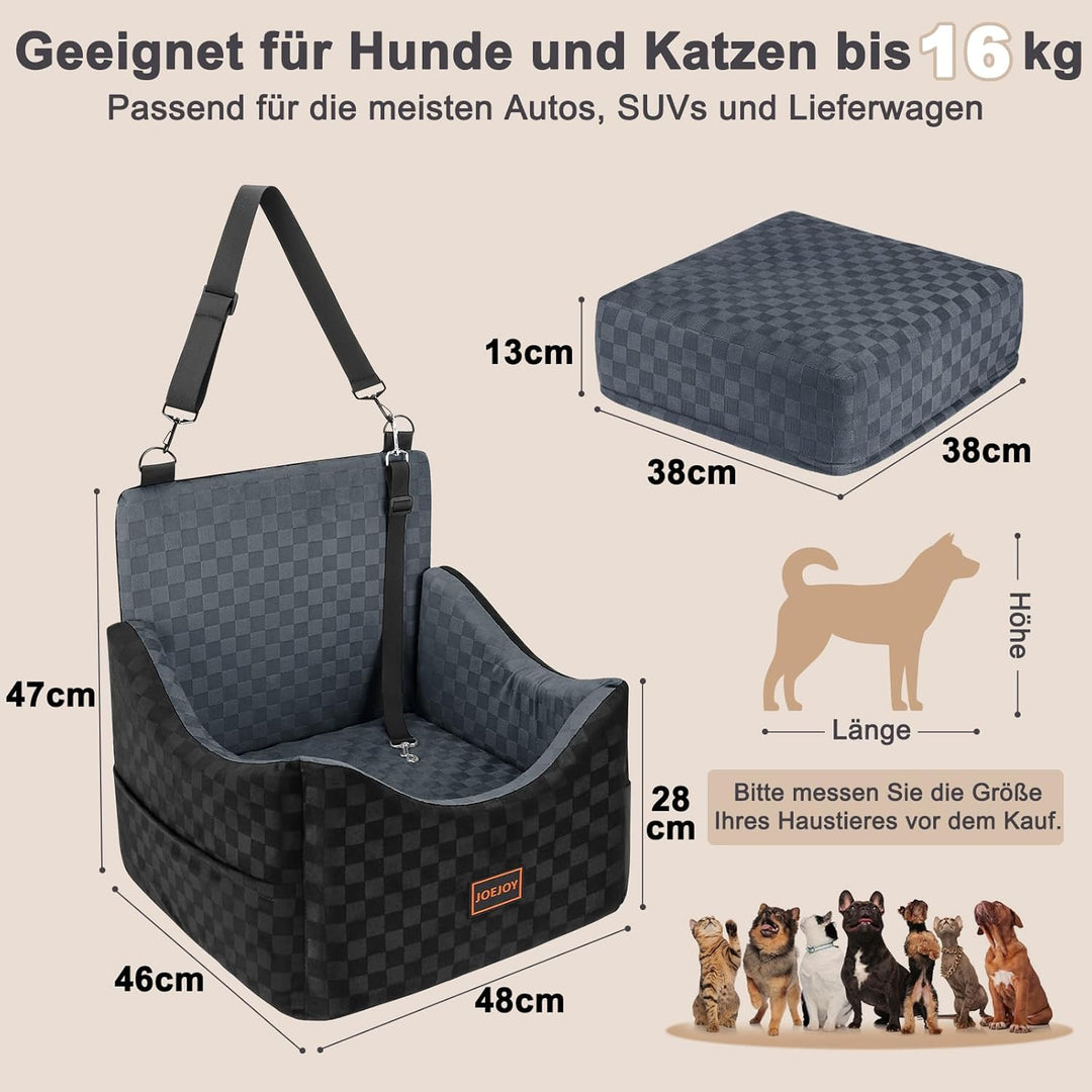 JOEJOY Hunde Autositz für kleine bis mittlere Hunde, Waschbarer Hundesitz Auto mit Aufbewahrungstasc