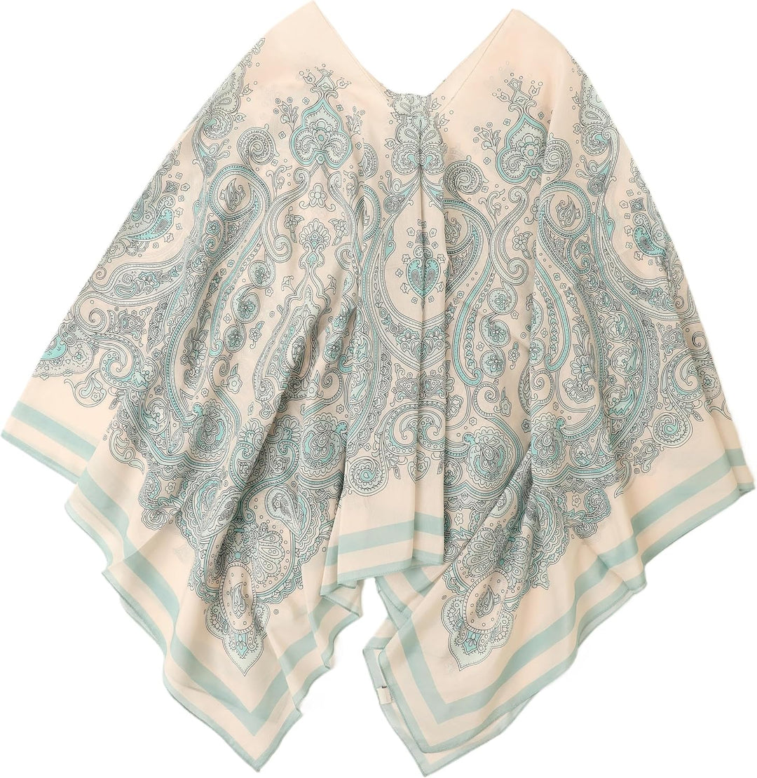 Damen 2-in-1 Sommer Poncho Schal aus Seide &amp; Baumwolle Mix leicht Umschlagtuch Tunika Schultertuch f