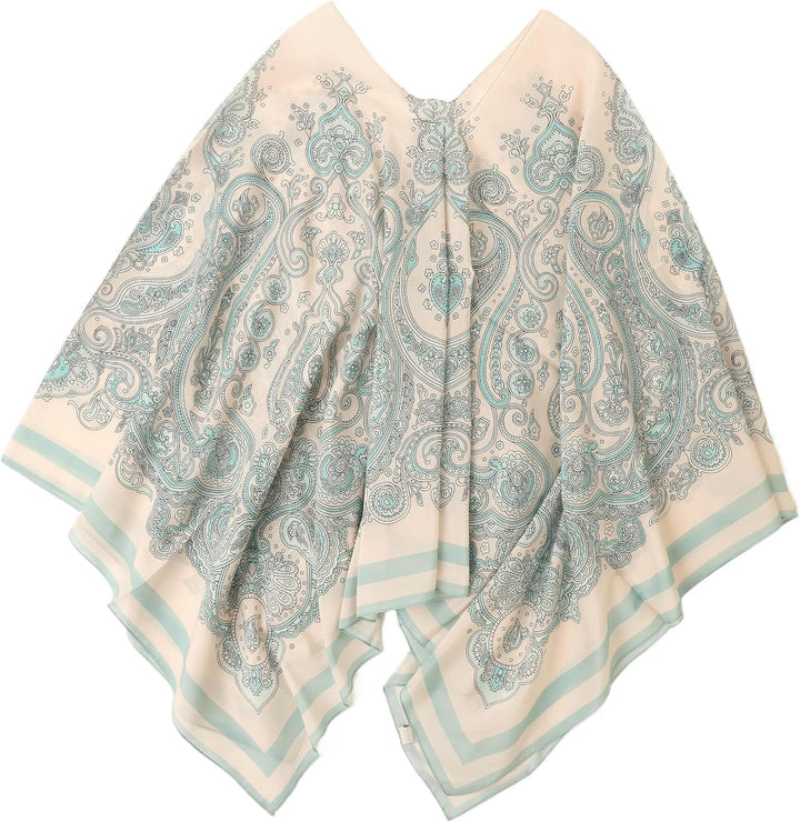 Damen 2-in-1 Sommer Poncho Schal aus Seide &amp; Baumwolle Mix leicht Umschlagtuch Tunika Schultertuch f