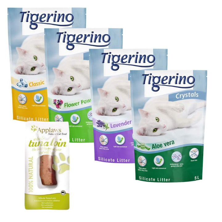 Tigerino Crystals Katzenstreu gemischt Probepackung 6 x 5 Liter stoppt Gerüche in Sekundenschnelle a