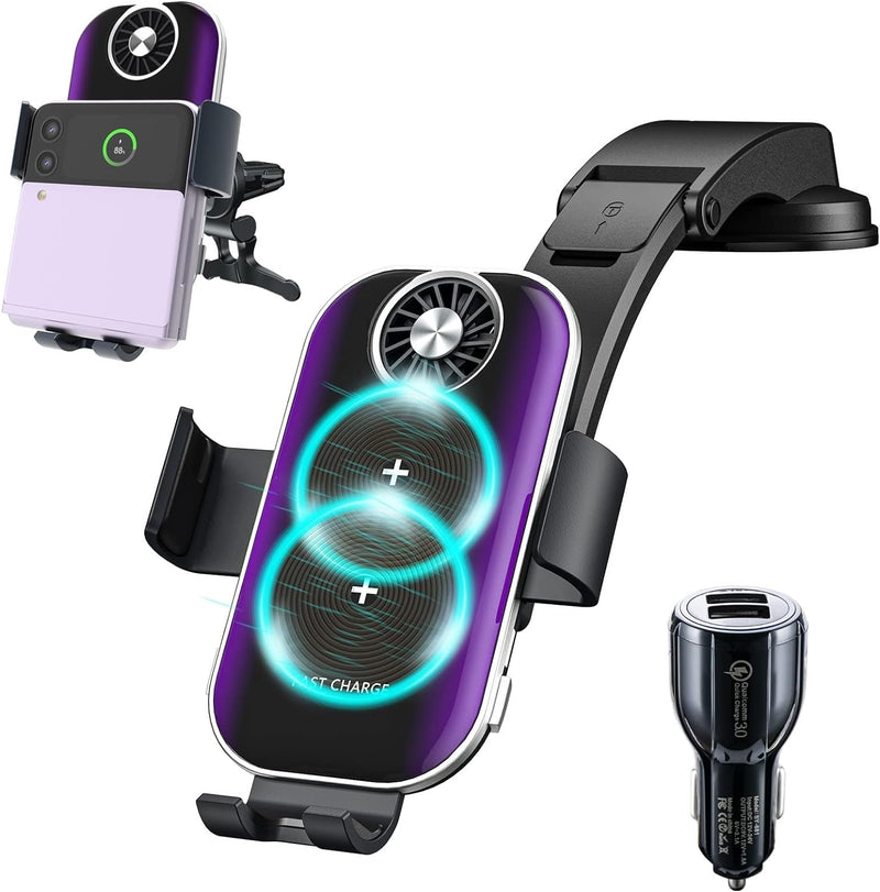 Qoosea 15W Fast Wireless Charger Auto Handyhalterung Mit Ladefunktion, Induktion Doppelspule Kabello