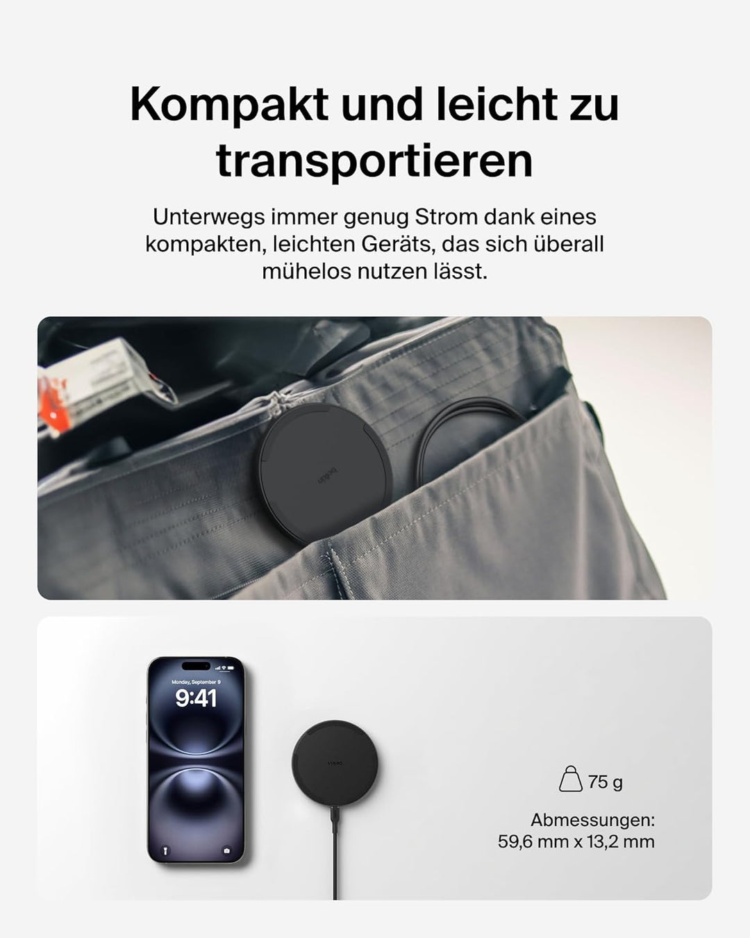 Belkin Kabelloses Ladepad (15 W) – Qi Ladegerät, Qi Ladestation für Apple iPhone 16, iPhone 15/14/13