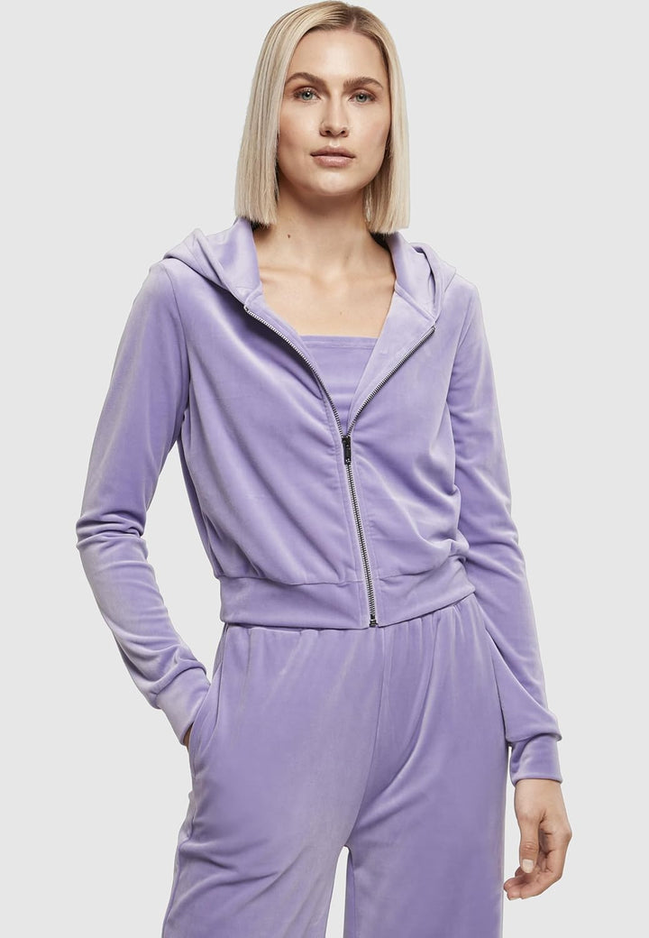 Urban Classics Damen Ladies Short Velvet Zip Hoody M Lavender, M Lavender