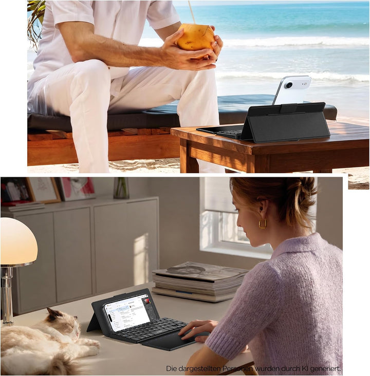 CACOE Mini Bluetooth Tastatur Mit Touchpad für Handy, Ultraflache Tragbare, Faltbare, Dual-Channel Q
