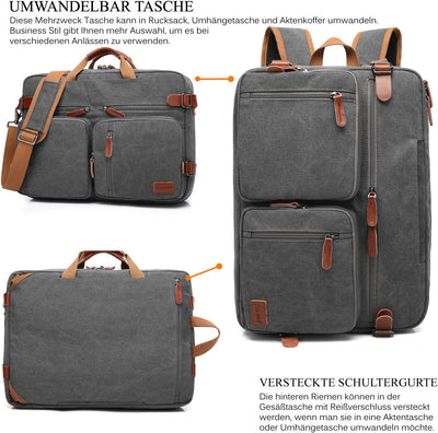 CoolBELL Laptoptasche, 15,6 Zoll, umwandelbar, Umhängetasche, Handtasche, Business-Dokumente, Reiser