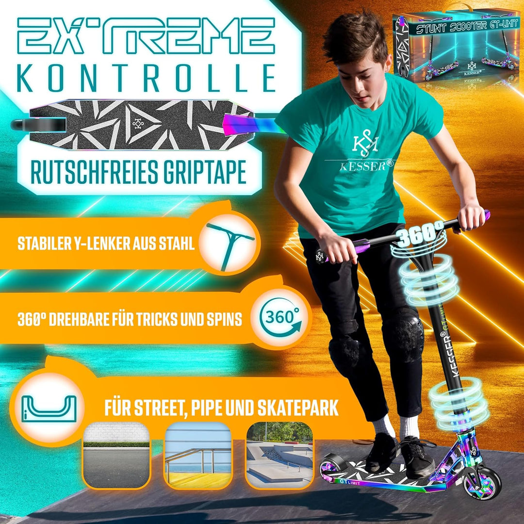 KESSER® Stunt Scooter GT-Limit 360° Lenkung Funscooter Stuntscooter mit Ständer ABEC 9 Kugellagern,