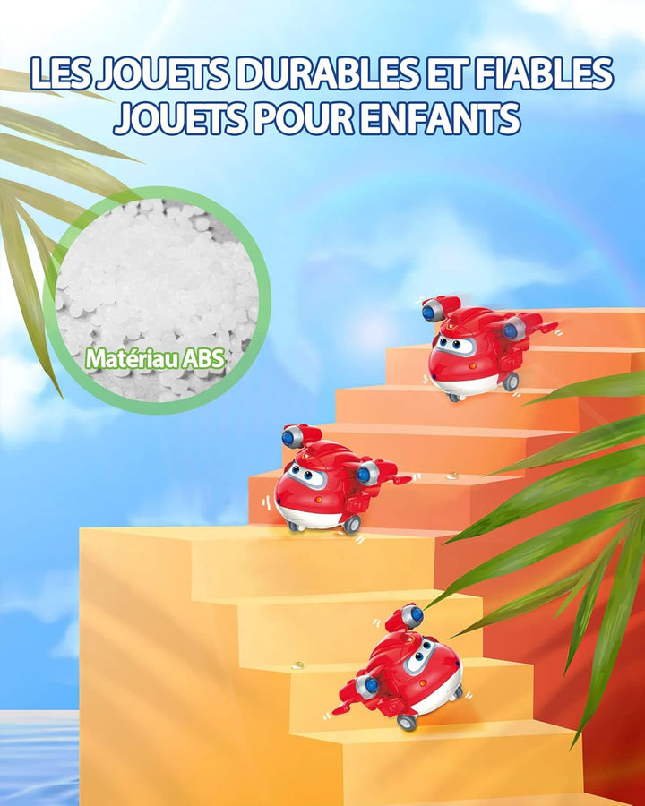Super Wings World Airport Crew Verwandlungsroboter-Set, 8 Transformationsroboter und 7 PVC-Figuren,