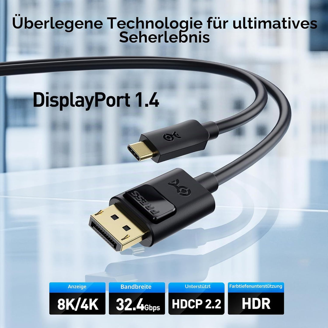 Cable Matters USB C DisplayPort Kabel 8K 60Hz (USB C auf DisplayPort Kabel, USB C zu DisplayPort 1.4