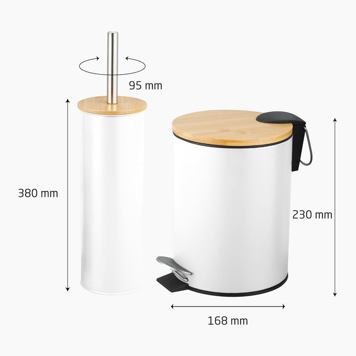 Amig - Set aus Mülleimer und WC-Bürstenhalter Naturline - Ø168 x 230 mm - Edelstahl und Bambus - Far