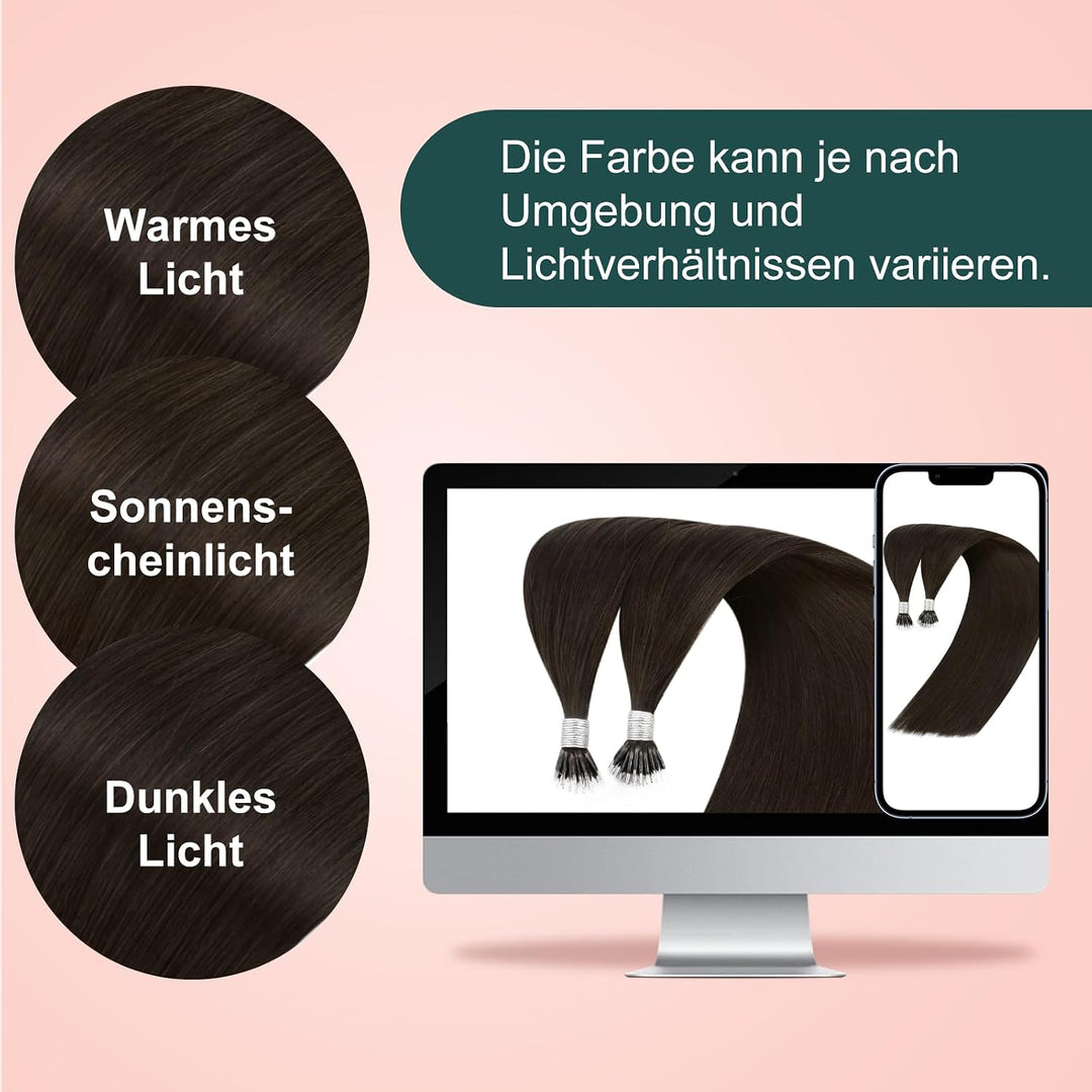 Easyouth Nano Keratin Echtes Menschliches HaarDunkelstes Braun Individuell Nano Tips Haarverlangerun