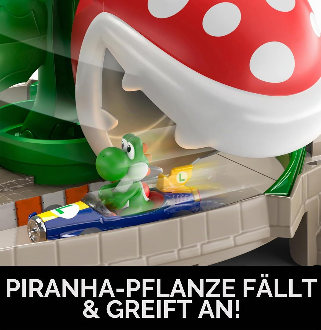 Hot Wheels GFY47 - Mario Kart Piranhapflanzen Rutsche Trackset inkl. 1 Spielzeugauto, Spielzeug Auto