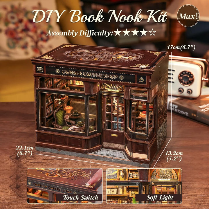 CUTEBEE Book Nook Kit – DIY Miniatur Haus Puppenhaus Modellbau Kit für Erwachsene mit LED-Licht, 3D
