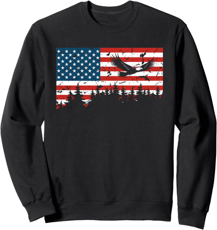 American Flag USA Patriotic Eagle Flying Trees Graphic Gift Sweatshirt