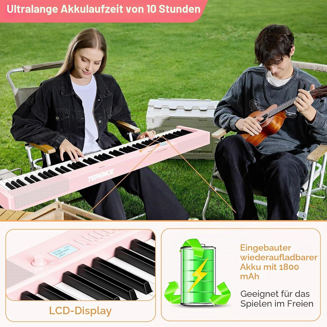 TERENCE Digitalpiano, Musikinstrument für Erwachsene, mit 88 gewichteten Tasten, 1800 mAh Akku, 2 x