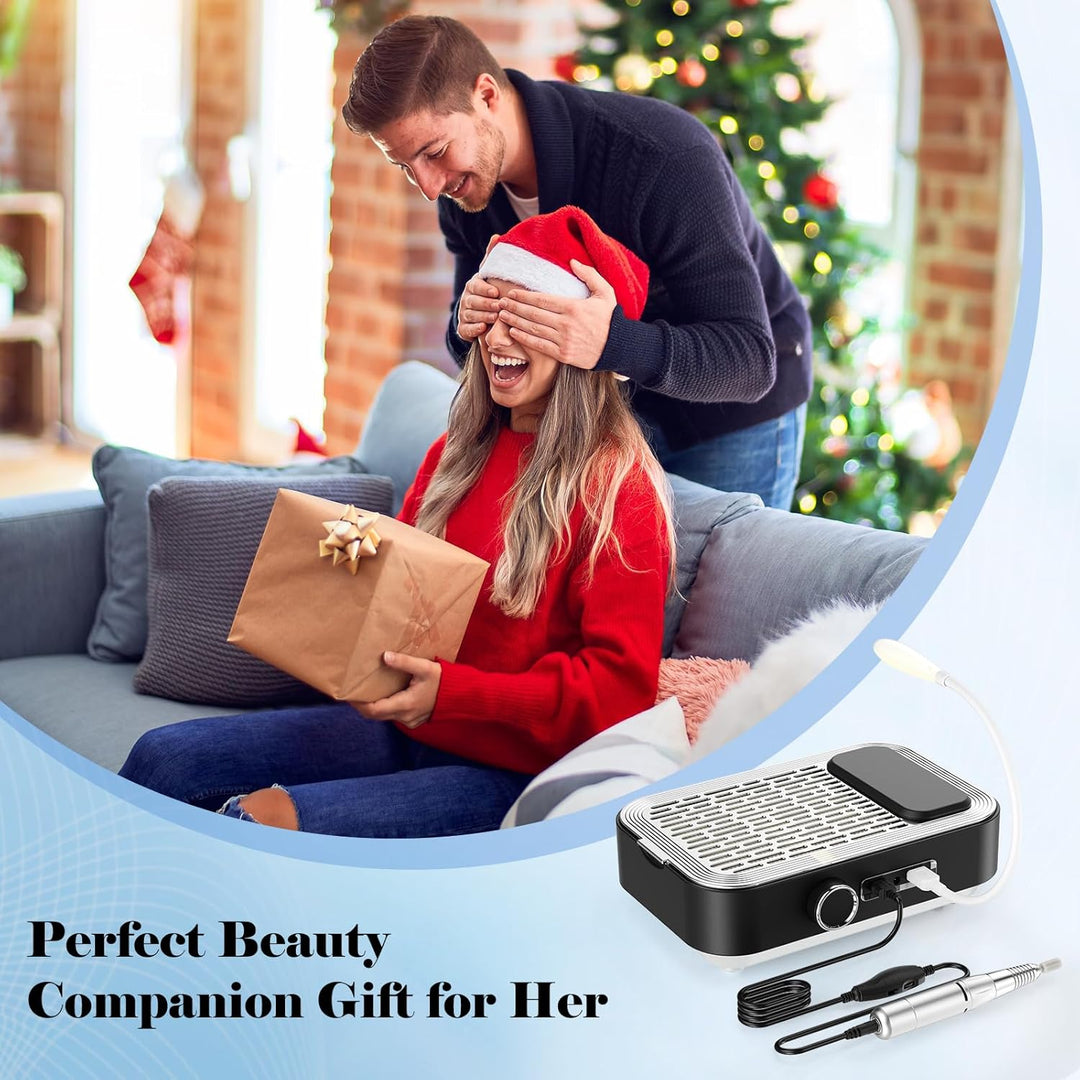 4-in-1 Elektrische Nagelfeile mit Staubsauger, LED-Lampe & Powerbank, 45.000 U/min Professionelle Na