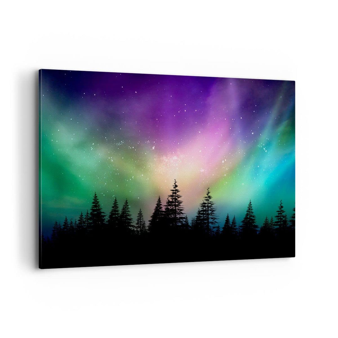 Bilder auf Leinwand 100x70cm Leinwandbild mit Rahmen Aurora Polar Nacht Gross Wanddeko Bild Schlafzi