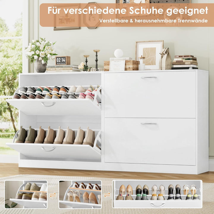 FirFurd Schuhregal mit 2 Fächern, Schuhschrank Weiss, Schuhkipper schmal, Schuhablage verstellbar, A