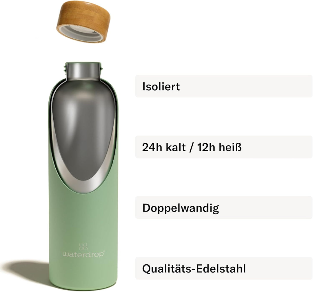 waterdrop® Edelstahl Trinkflasche 600ml - auslaufsichere Trinkflasche Kohlensäure geeignet & BPA fre