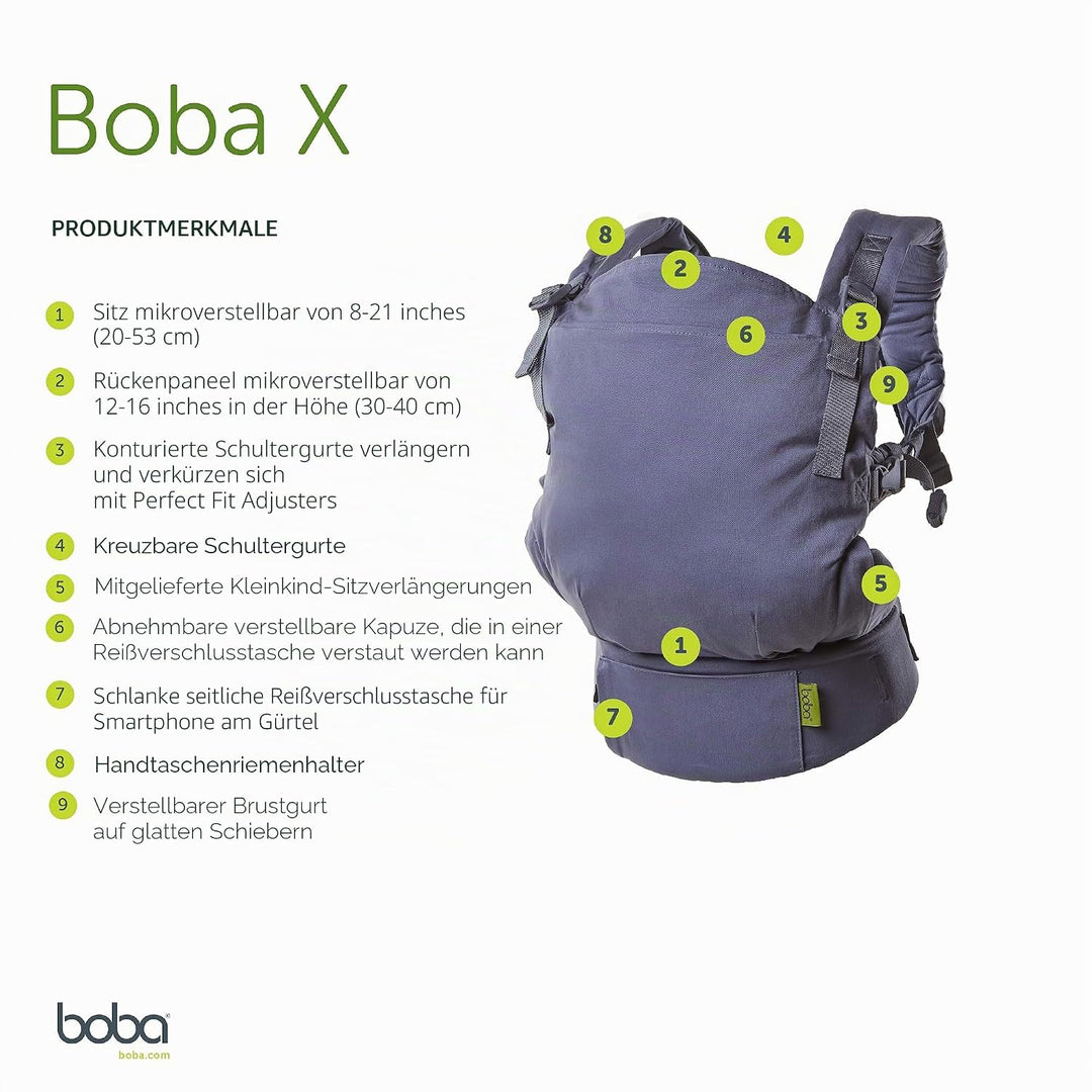 Boba X Babytrage Neugeborene ab Geburt (3-20 kg) - Hüftfreundliche Baby- &amp; Kindertrage mit verstellb