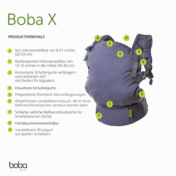 Boba X Babytrage Neugeborene ab Geburt (3-20 kg) - Hüftfreundliche Baby- &amp; Kindertrage mit verstellb