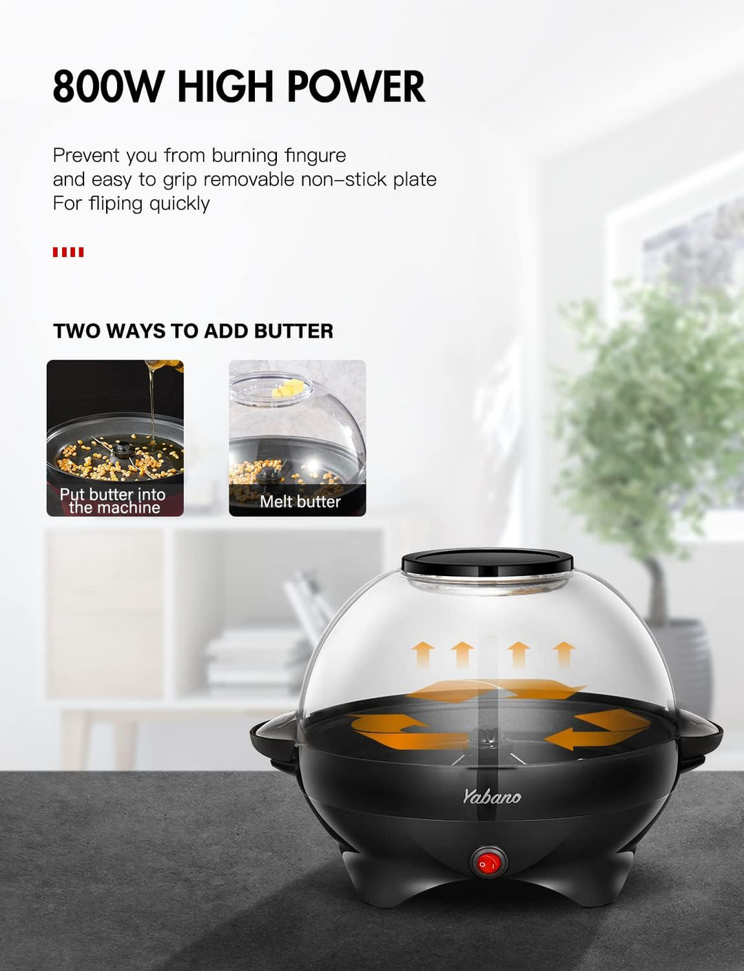 Yabano Popcornmaschine für Zuhause, Maker Machine mit Zucker & Öl, Abnehmbare Heizfläche, 5L Popcorn
