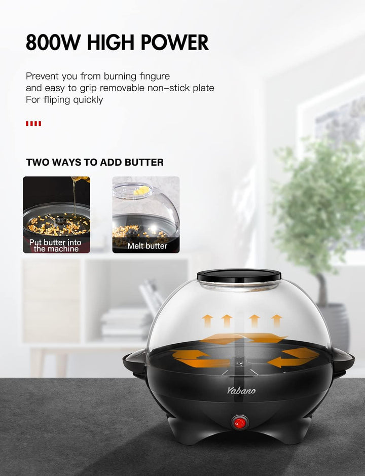 Yabano Popcornmaschine für Zuhause, Maker Machine mit Zucker & Öl, Abnehmbare Heizfläche, 5L Popcorn