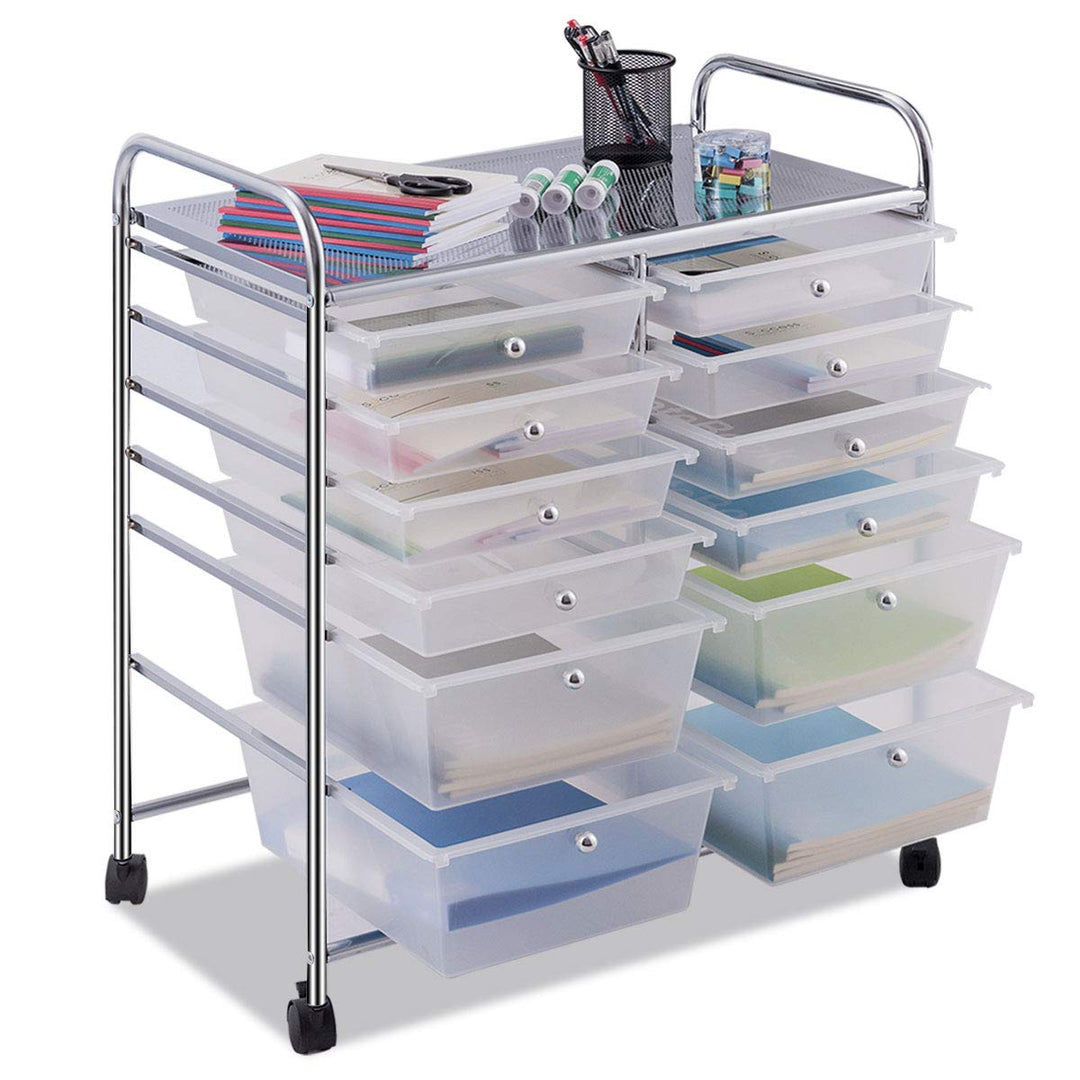 COSTWAY Rollwagen mit 12 stapelbaren Schubladen, Schubladenwagen Rollcontainer mit Metallgestell und