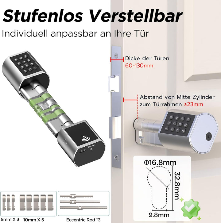 Eseesmart Smart Lock mit WLAN &amp; Bluetooth – Elektronisches Türschloss Fingerabdruck mit Display, Cod