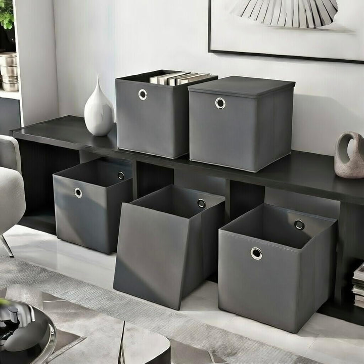 StickandShine 4er Set Dunkelgrau Faltbox 28 x 28 x 28 cm Aufbewahrungsbox faltbar mit Deckel, Dunkel