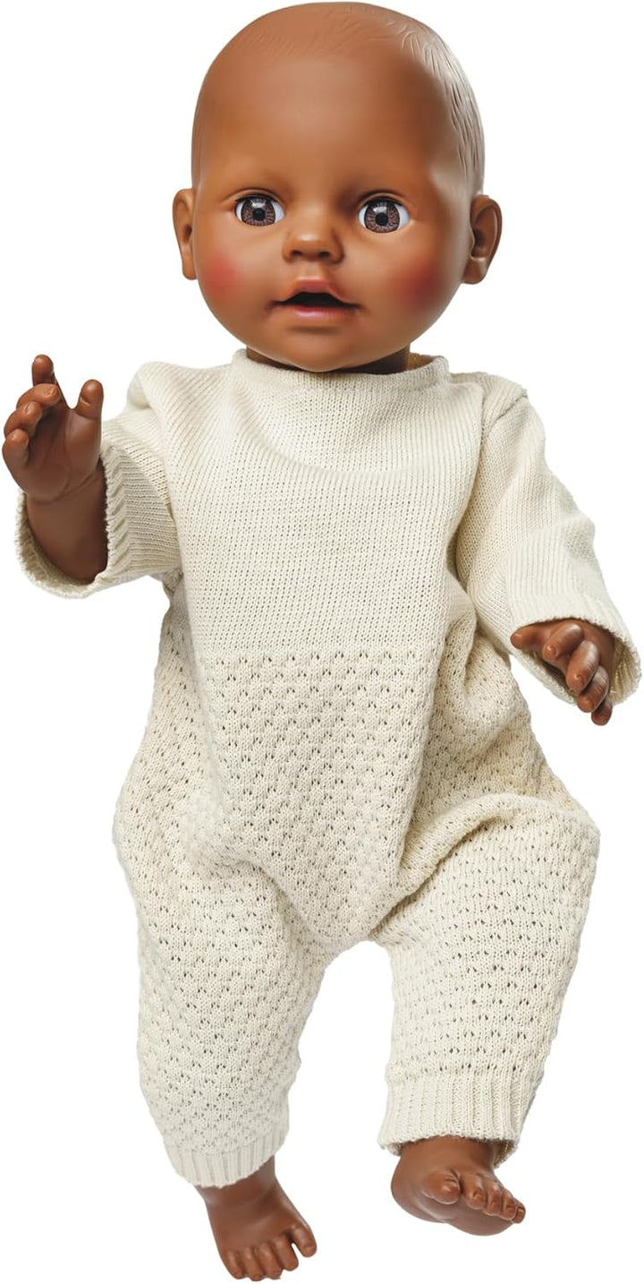 Heless 2480 - Puppenkleidung aus 100% Bio-Baumwolle, Strickstrampler in Ecru für Puppen und Kuschelt