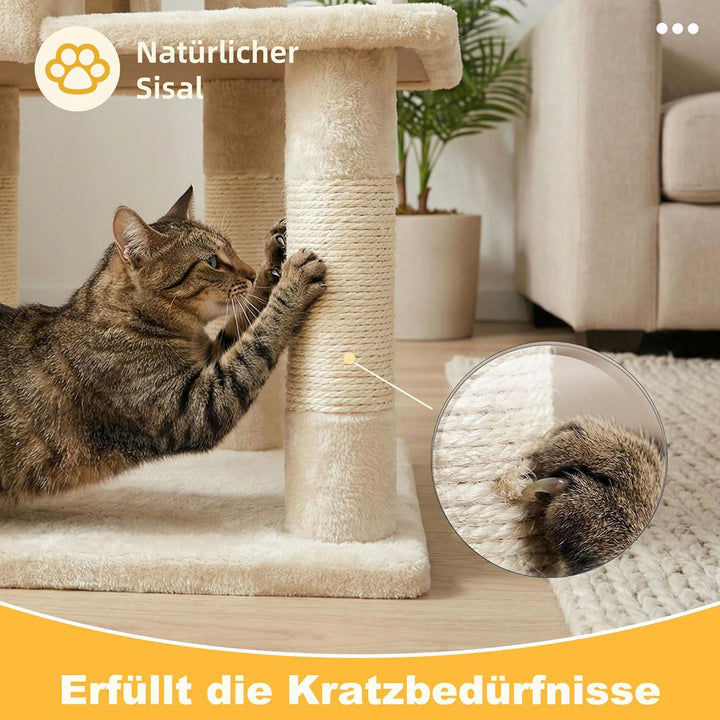 Hey-brother Kratzbaum, 111 cm Katzenbaum mit Spielzeug, Katzenkratzbaum mit Plattform, Hängematte un