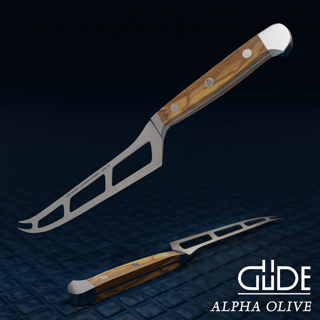 GÜDE Solingen - Weichkäsemesser Käsemesser geschmiedet, 15 cm, Olivenholz, ALPHA OLIVE, Doppelkropf,