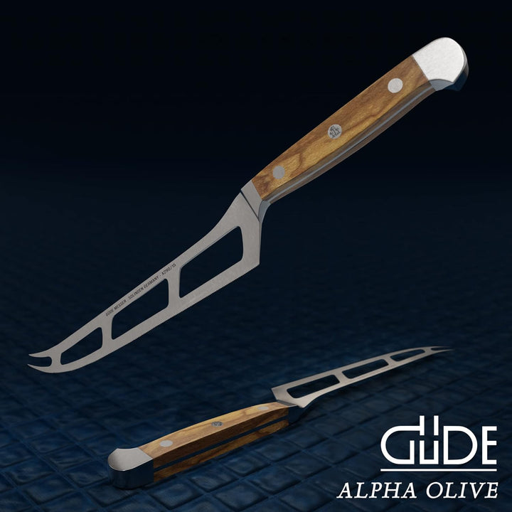 GÜDE Solingen - Weichkäsemesser Käsemesser geschmiedet, 15 cm, Olivenholz, ALPHA OLIVE, Doppelkropf,