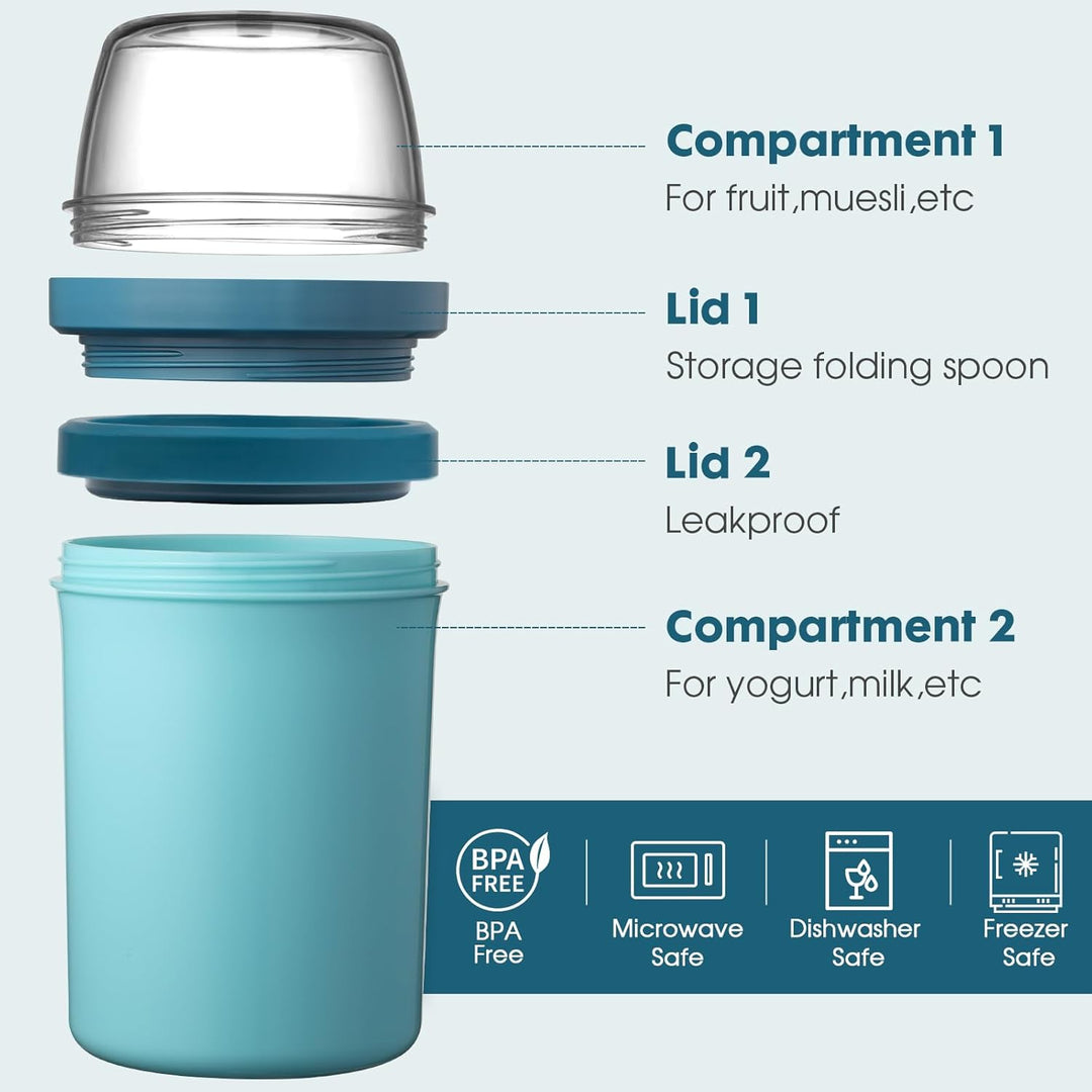 Müslibecher to Go 600ml+270ml,Joghurtbecher to Go Kinder mit Löffel,Müsli Cup to Go Becher,Cornflake