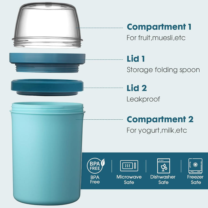 Müslibecher to Go 600ml+270ml,Joghurtbecher to Go Kinder mit Löffel,Müsli Cup to Go Becher,Cornflake