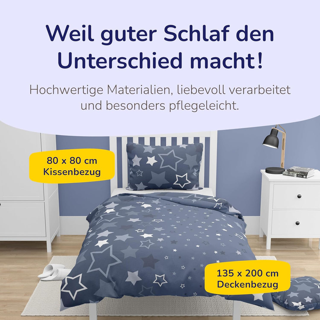 Träumschön Biber-Bettwäsche Set 135x200 2tlg. mit 80x80 cm Kissenbezug - Fein-Biber Bettwäsche aus 1