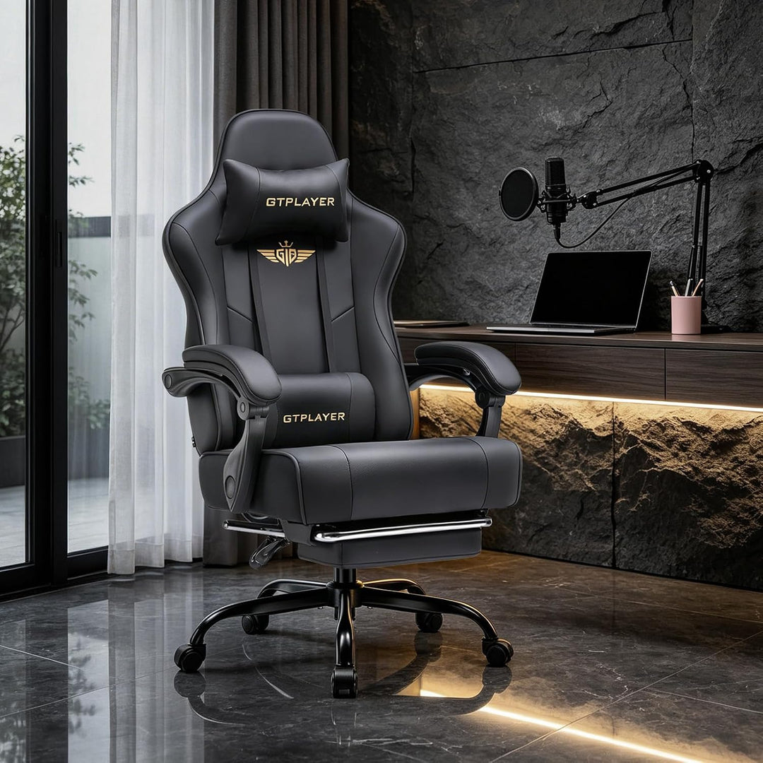 GTPLAYER Gaming Stuhl Chair Gamer Sessel - Ergonomischer Gamer Stuhl mit Fussstütze Kopfstütze und L