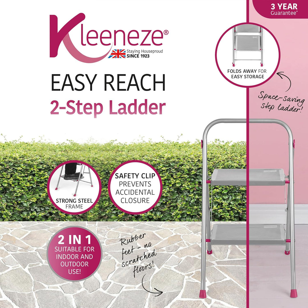 Kleeneze KL068491EU Zusammenklappbare 2-stufige Trittleiter - Leichte Klappbar DIY-Leiter mit Handla