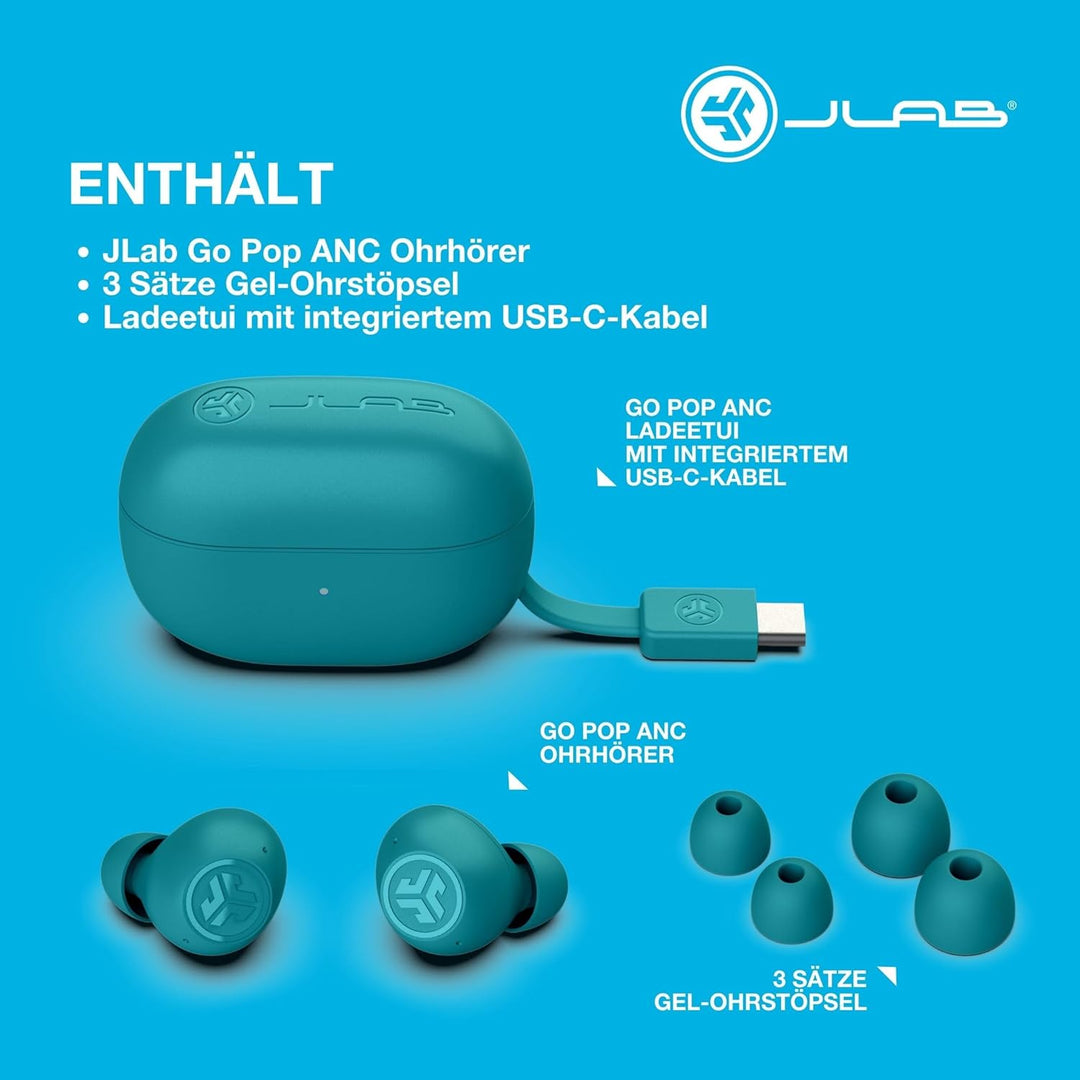 JLab Go Pop ANC In Ear Kopfhörer Bluetooth, Active Noise Cancelling kabellose Kopfhörer 24+ Std. Spi