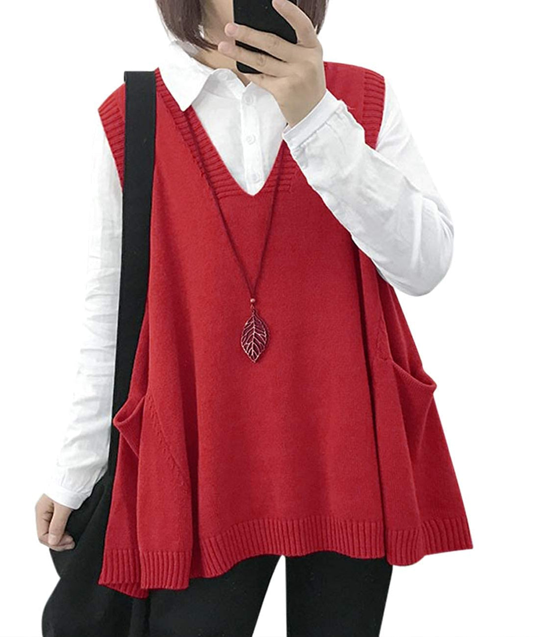 Janein Damen Pullunder ärmellos V Ausschnitt Stricken Weste Oversize Strickweste Beheizbare Tank Top