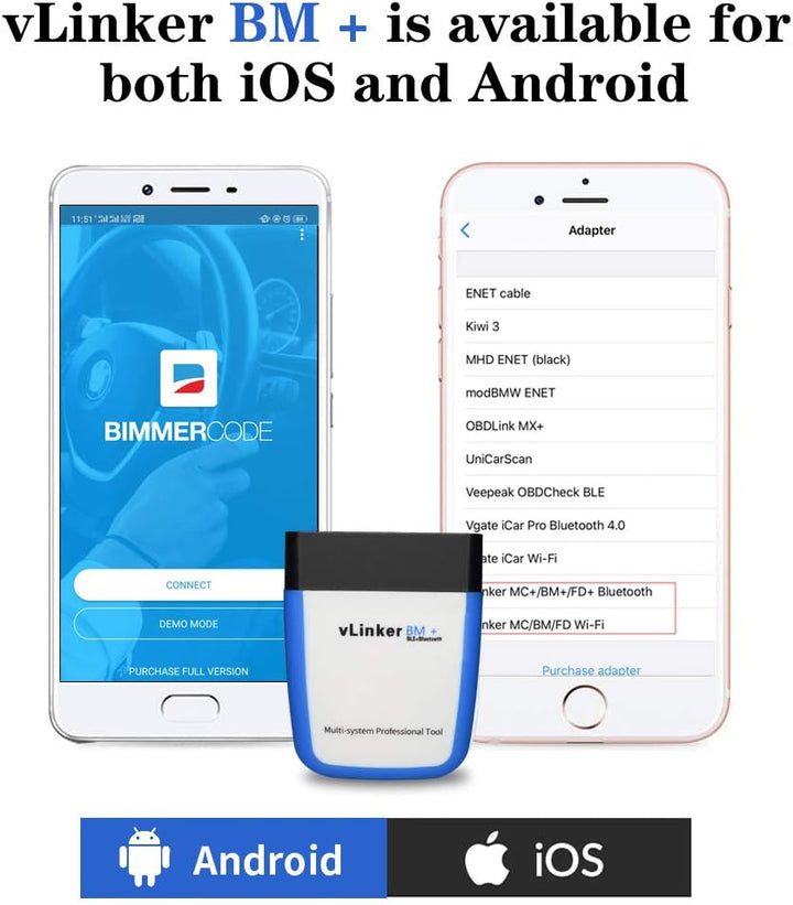 OBDII Bluetooth, TONWON Vgate vLinker BM+ OBD2 diagnosegerät OBD Adapter Kontrollieren Sie die Motor