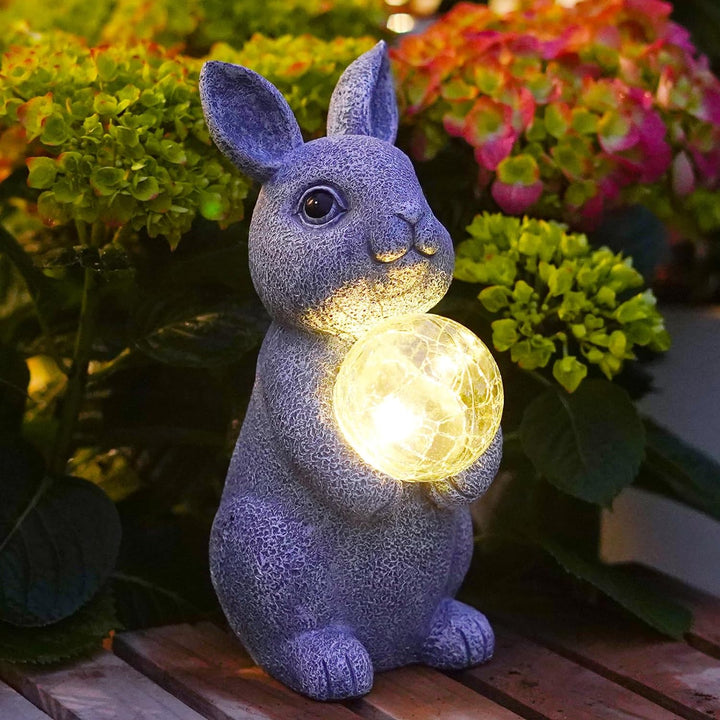 Yeomoo Kaninchen Figuren mit Solar Ball Deko Wohnzimmer Gartendeko: Hase Gartenfiguren Geschenke für