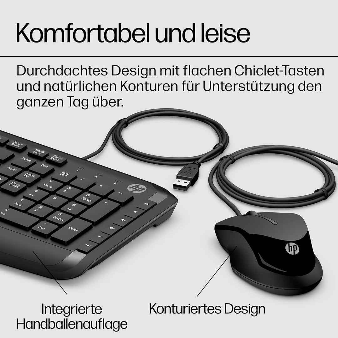 HP Pavilion Kombi Tastatur und Maus 200 (QWERTZ, kabelgebunden, 1.600 DPI, USB-Anschluss) schwarz