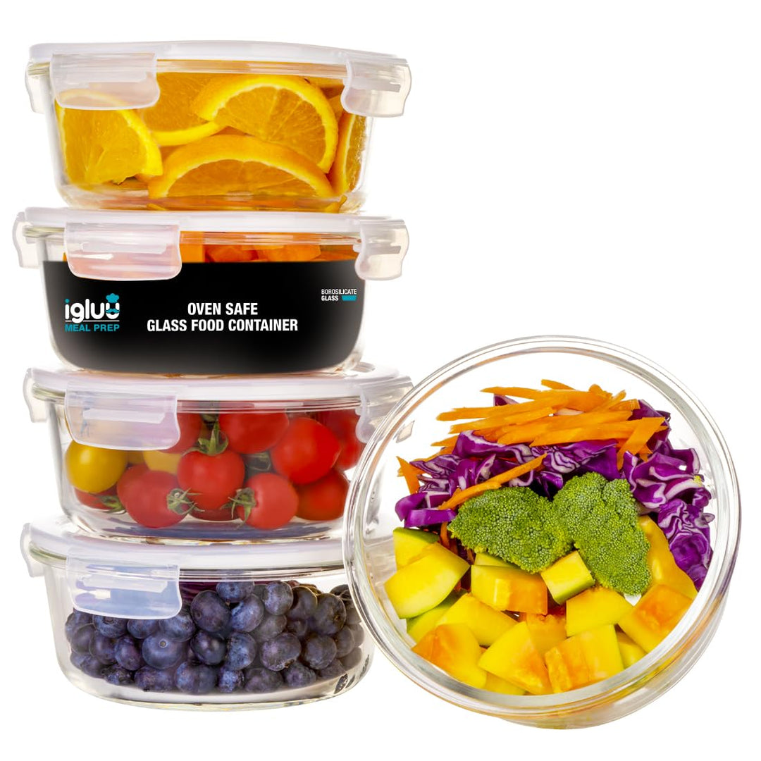 Meal Prep Runde Container aus Glas mit Transparentem Dampfventildeckel – Luftdicht Verschliessbare F