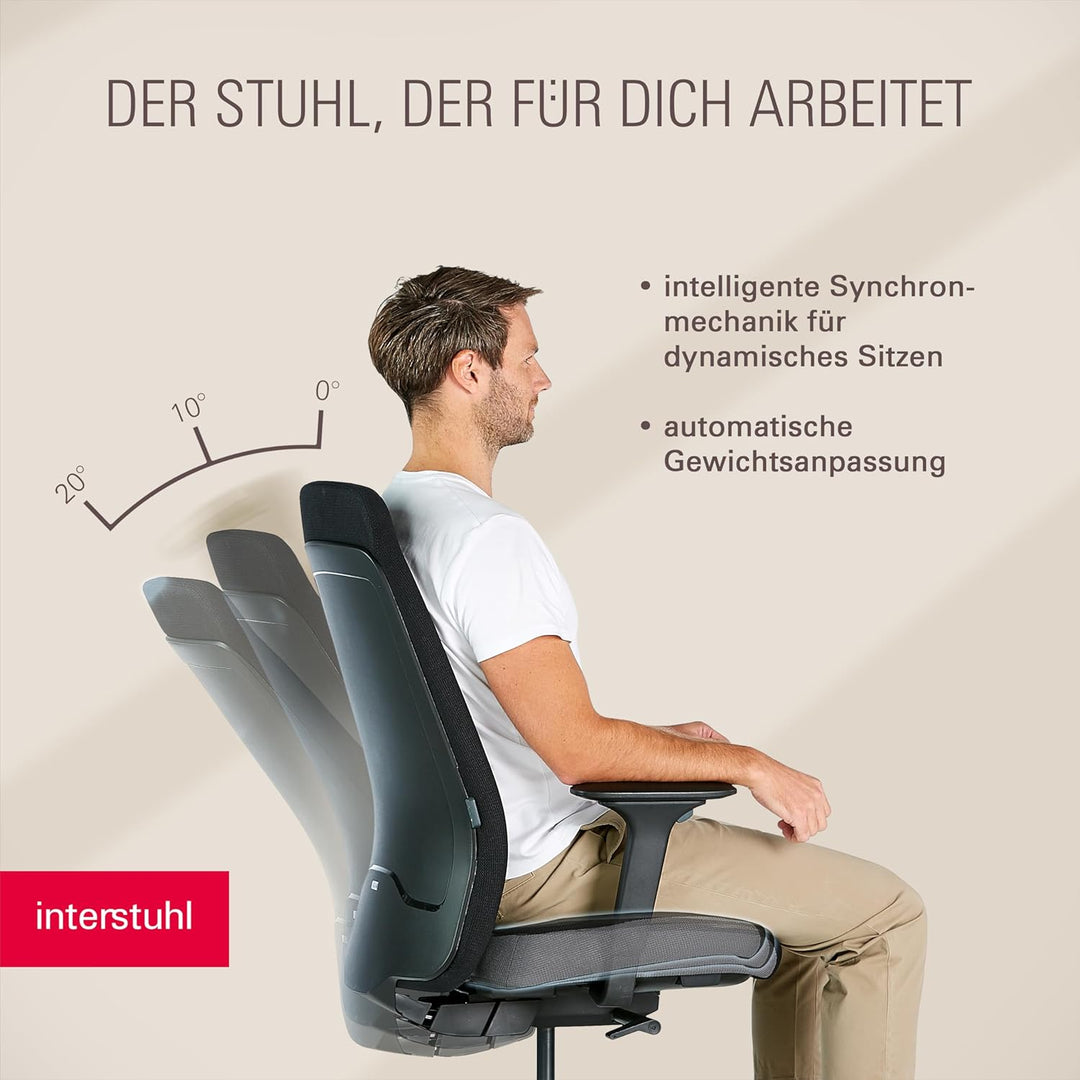 Interstuhl Style Soft+ Ergonomischer Bürostuhl mit hoher Rückenlehne – Schreibtischstuhl für grosse