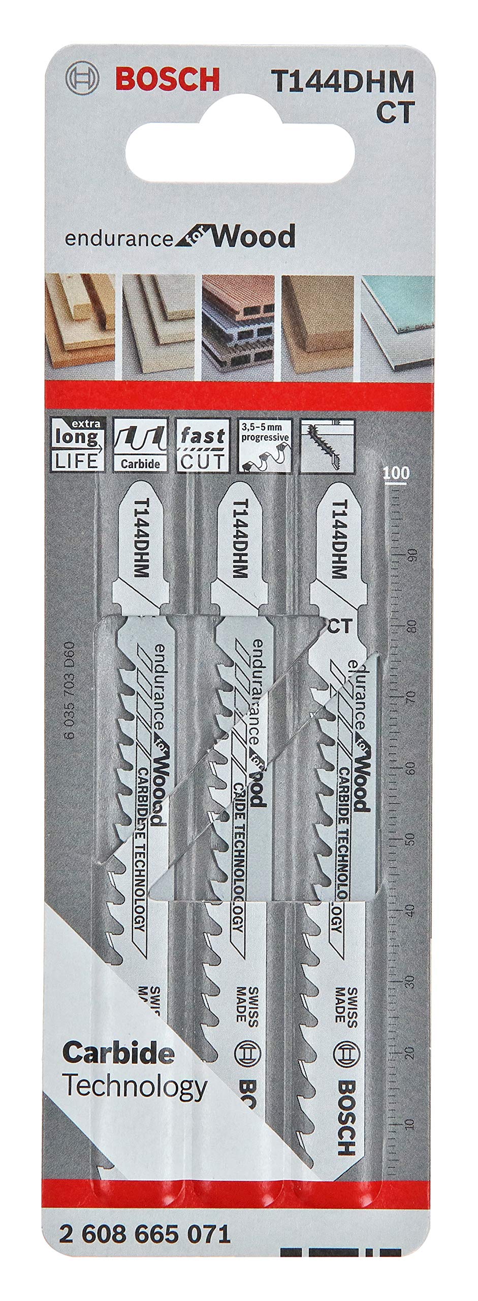 Bosch Professional 3 Stück Stichsägeblatt T 144 DHM Endurance for Wood (für Holz, Zubehör Stichsäge)