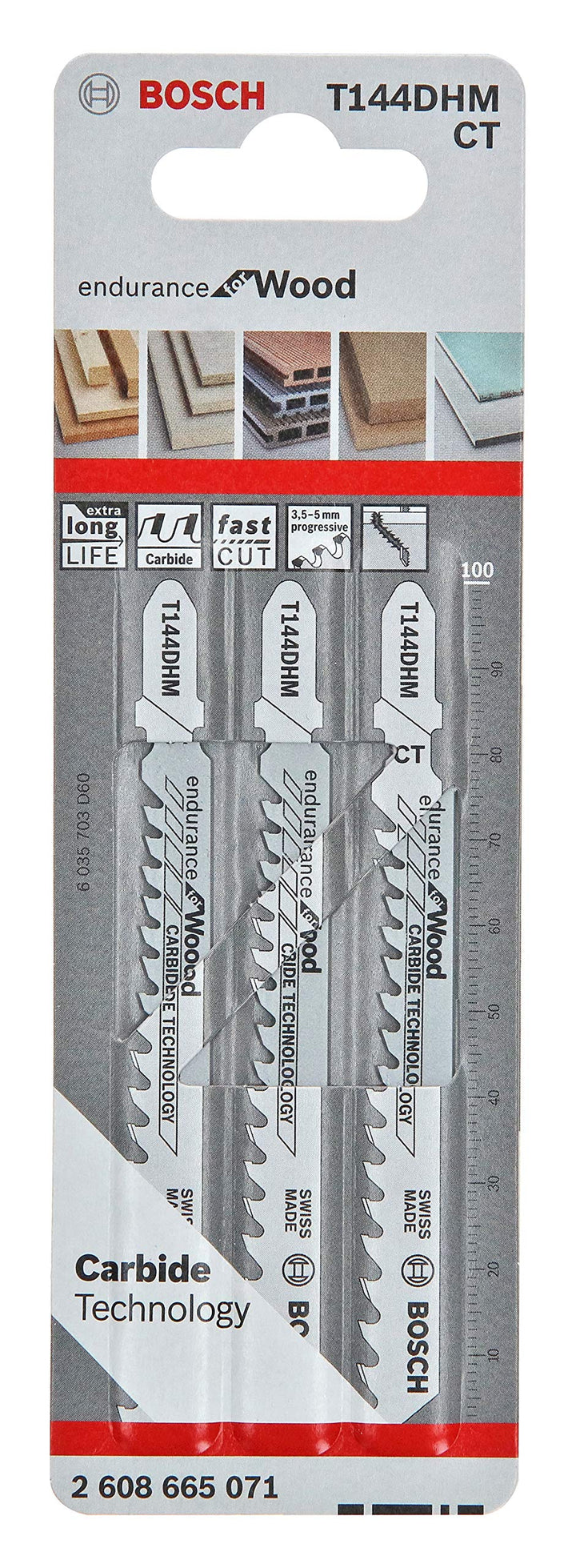 Bosch Professional 3 Stück Stichsägeblatt T 144 DHM Endurance for Wood (für Holz, Zubehör Stichsäge)