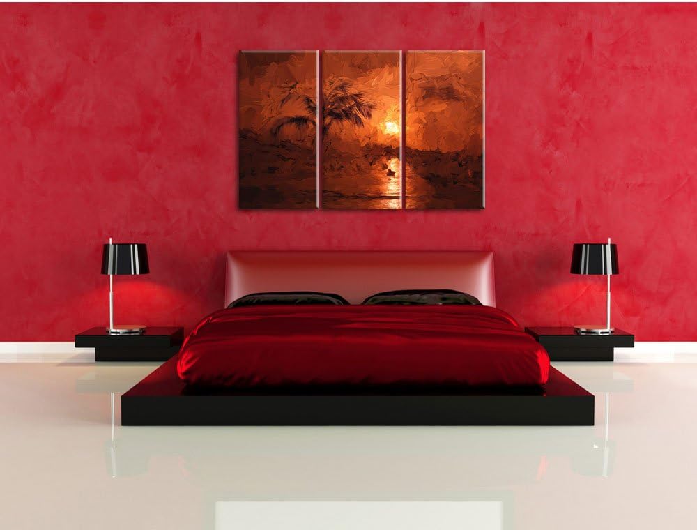 Pixxprint Palmen am Traumstrand als Leinwandbild/Grösse: 3 Teilig (120x80) cm/Wandbild/Kunstdruck/fe
