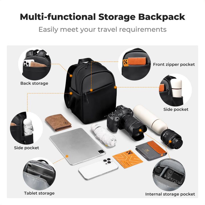K&F CONCEPT Täglicher Kamerarucksack, Fotorucksack Klein Tragbar mit Verstellbarem Schultergurt für