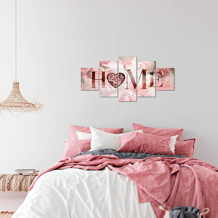 Runa Art Wandbilder Home Vintage 5 Teilig Bild auf Vlies Leinwand Deko Wohnzimmer Rosen Herz Rosa 03